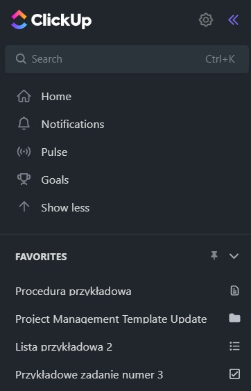 Funkcja ulubione w ClickUp