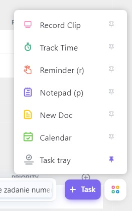 Przypomnienia ClickUp uruchamiane z poziomu dolnego menu