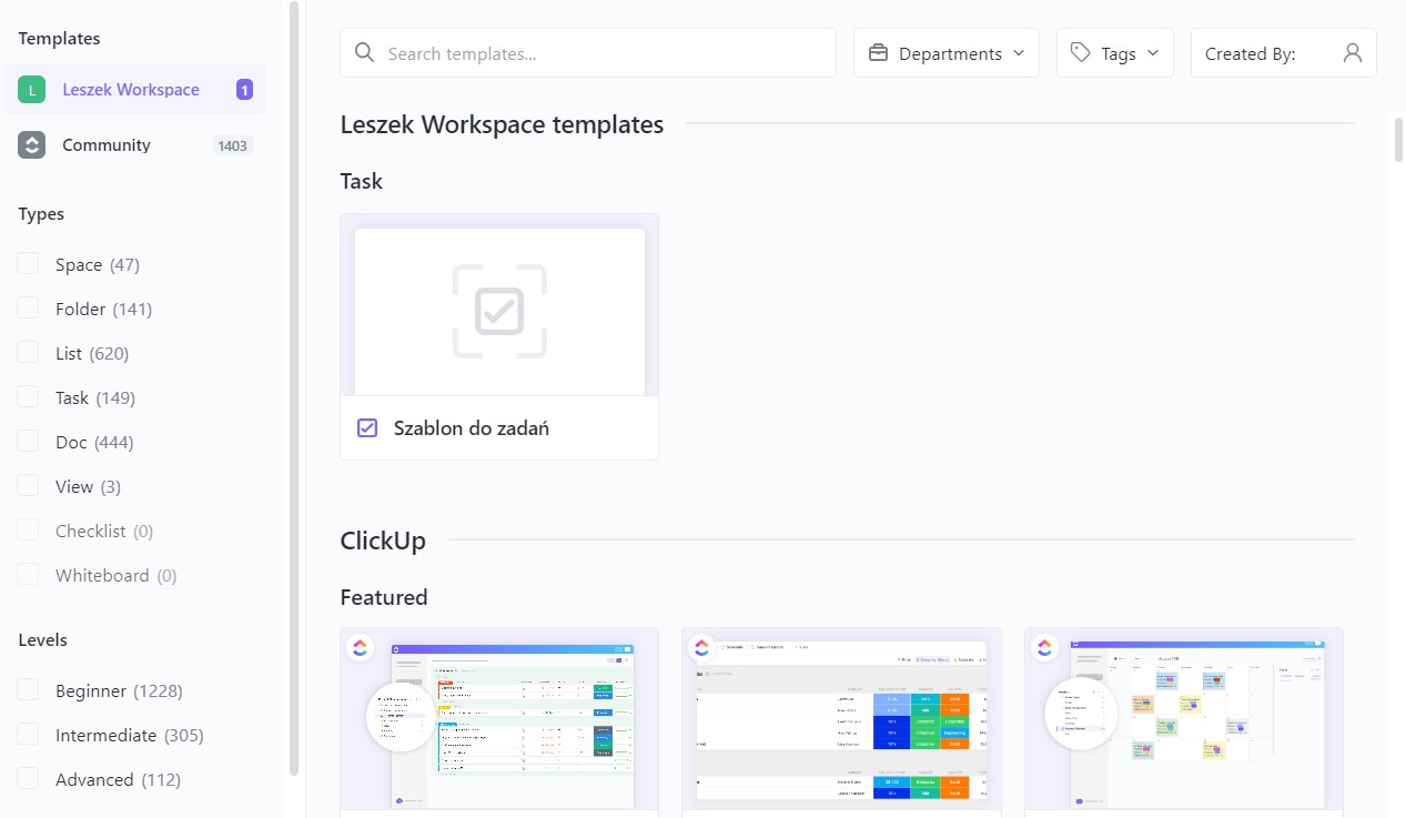 Szablony w ClickUp
