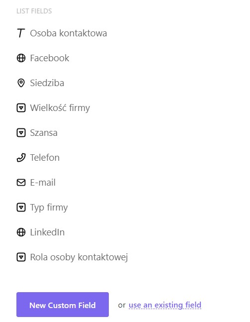Custom fields pola niestandardowe CRM ClickUp