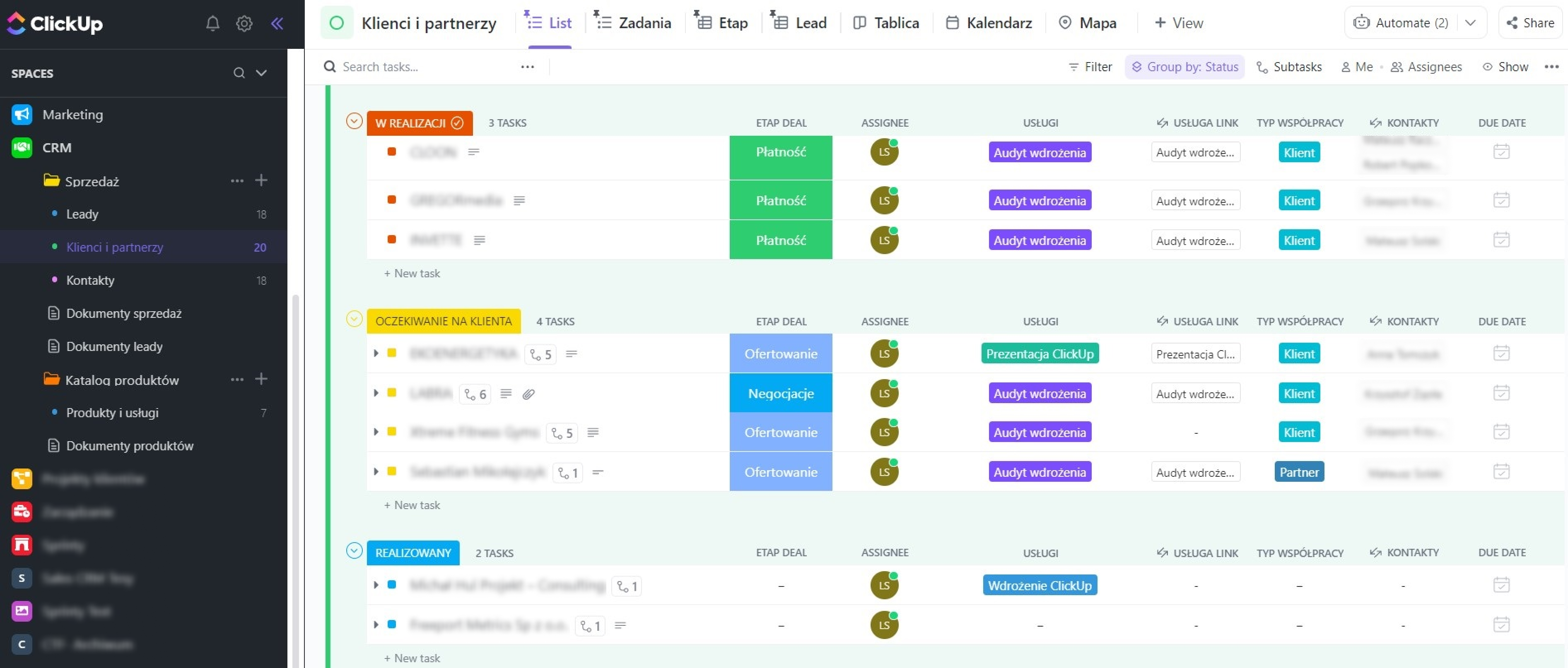 Lista Klienci CRM ClickUp