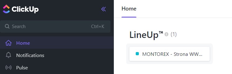 LineUp ClickUp, przykładowy screen