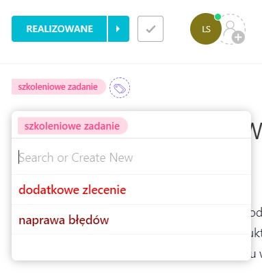 Tagi ClickUp, przykładowy screen