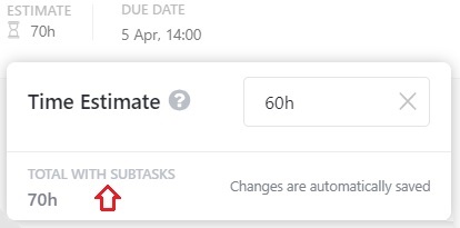 Zliczanie estymacja z subtasków ClickUp